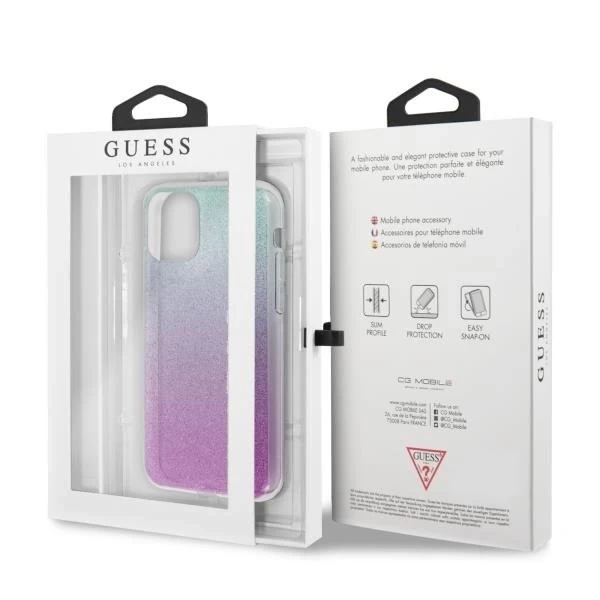 Guess GUHCN65PCUGLPBL iPhone 11 Pro Max ružovo-modrý / ružovomodrý pevný obal Glitter Gradient