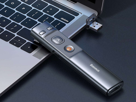 Baseus Orange Dot multifunkční dálkový ovladač s laserovým ukazovátkem Grey