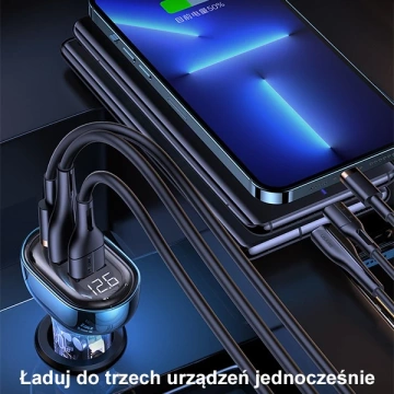 USAMS Car charger 2xUSB 1xUSB-C 80W Fast Charge blue/blue CC159CC02 (US-CC159)