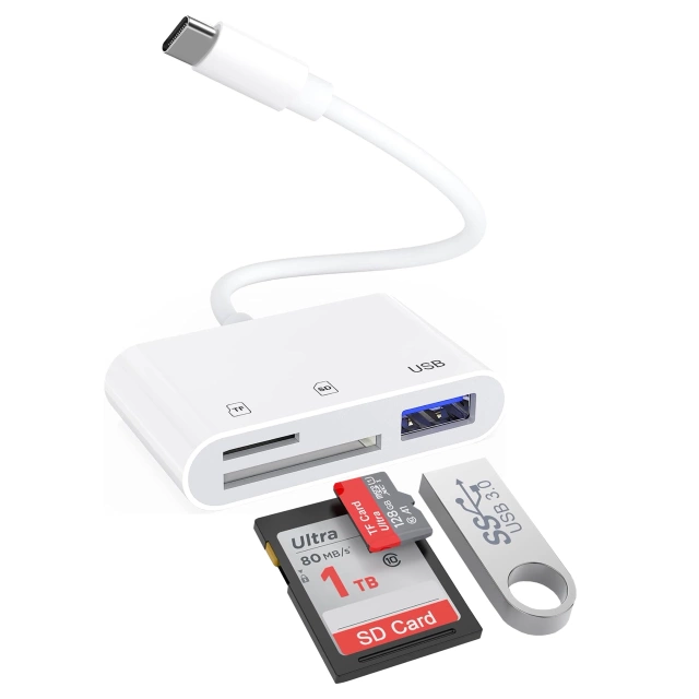 SD TF картрідер USB Alogy адаптер з роз'ємом USB-C для Apple iPhone iPad White