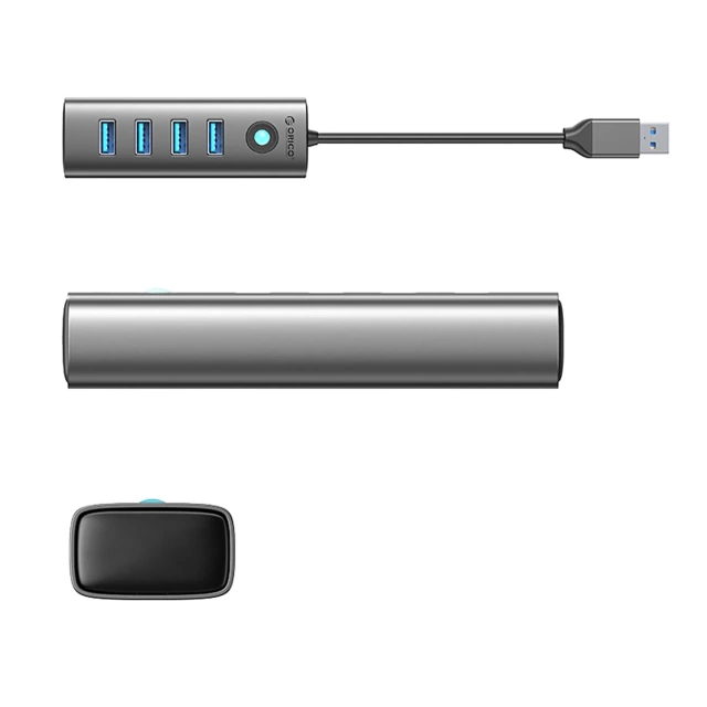 Hub USB 3.0 Orico PDD4U-U3 4x USB-A Plug&Play Aluminiowy Szary