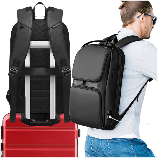 Bange Wasserdichter Rucksack, Laptoptasche, 15,6 Zoll, Reisezubehör, 48 x 30 x 12,5 cm, für Arbeit, Schule, Flugzeug, Herren, Damen, USB und USB-C, Schwarz