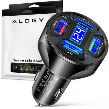 Автомобільний зарядний пристрій 4x USB QC 3.0 66W швидкий потужний для телефону Alogy Car black