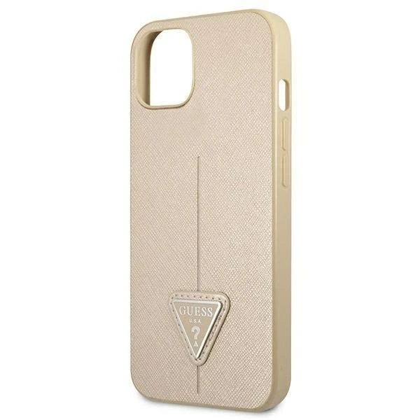 Etui Guess GUHCP13SPSATLE do Apple iPhone 13 Mini 5,4" béžové/béžové pevné pouzdro SaffianoTriangle Logo
