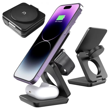 3-in-1 MagSafe QI Wireless Charger for Apple iPhone Airpods Watch Alogy QI Charger Stand Black