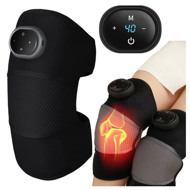 2x Opaska grzewcza z masażem na kolano, łokieć lub bark – ogrzewanie, ulga w bólu stawów, rehabilitacja, termoterapia – Dr.Medic FlexTherm™ Czarna