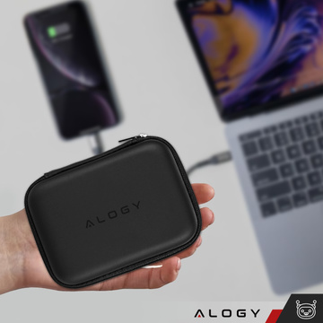 Große Tasche mit Reißverschluss Alogy Protect Cover Universal für Zubehör Kopfhörerkabel Ladegerät Schwarz