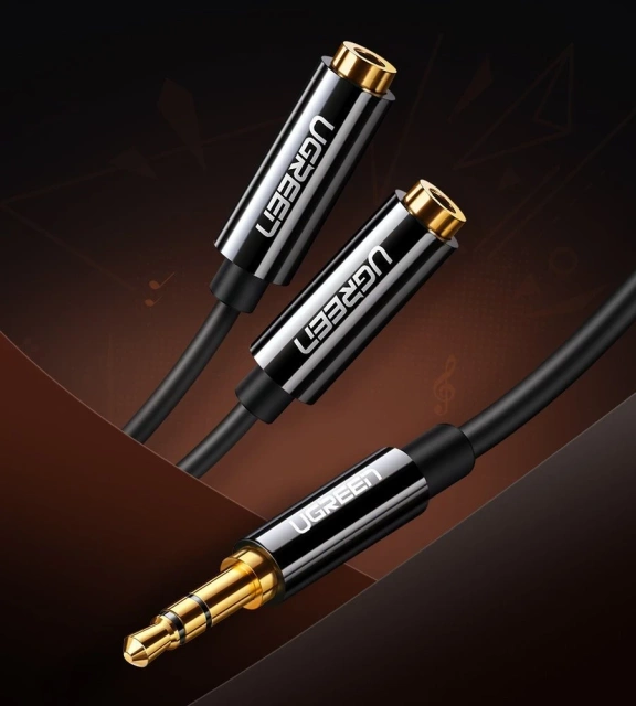 Kábel UGREEN káblový rozbočovač slúchadiel 3,5 mm mini jack AUX 25 cm čierny (20816)