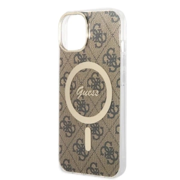Zestaw Guess GUBPP14MH4EACSW Case  Charger iPhone 14 Plus 6,7" brązowy/brown hard case 4G Print MagSafe