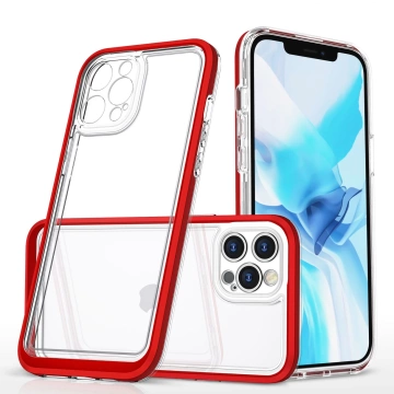 Clear 3in1 case for iPhone 12 Pro Max gel cover with frame red