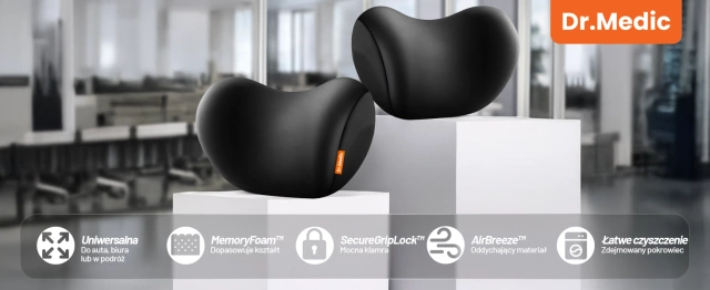 Poduszka do Samochodu pod Głowę Kark Szyję DR.MEDIC ComfortSupport™ Ergonomiczna poduszka na fotel zagłówek krzesło do auta dla kierowcy pasażera
