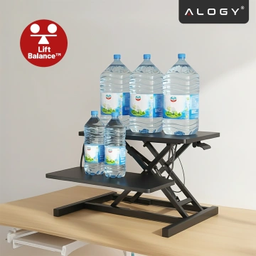 Standing desk with pneumatic lift 60×80 cm - height adjustment 11–51 cm, two-level, foldable, ideal for home office - Alogy LiftDesk™ Black