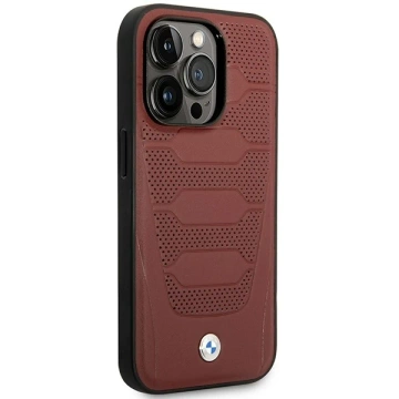 Sada na telefon BMW BMHMP14X22RPSR do Apple iPhone 14 Pro Max 6,7" vínová/vínová Kožená sedadla Vzor MagSafe
