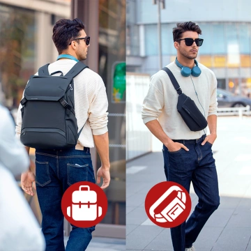 Mark Ryden Backpack with Detachable Waist Bag 2 in 1, Hand Luggage, Free, Waterproof 18L, with 15.6" Laptop Pocket, Waist Bag, City, Travel 40x30x14 cm - Black