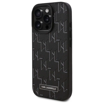 Karl Lagerfeld iPhone 16 Pro Max 6.9" MagSafe Hardcase Black Leather Monogram Metal Logo