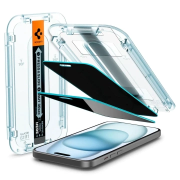 Spigen Glas.tR "Ez Fit" tempered glass 2-pack for Apple iPhone 15 Privacy