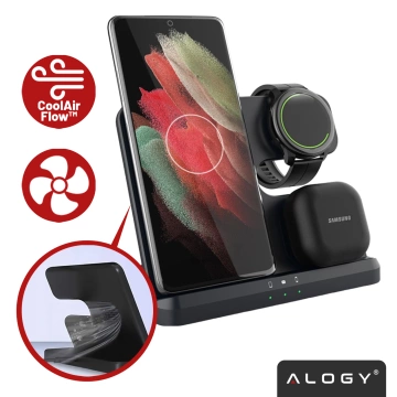 Kabelloses induktives Ladegerät 3in1 Qi 3.0 Fast für Samsung S22 S23 S24 Galaxy Watch Buds Station schwarz