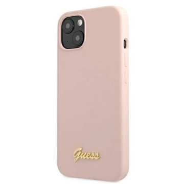 Guess GUHMP13MLSLMGLP iPhone 13 6,1" jasný/svetloružový pevný obal Silicone Script Gold Logo Magsafe