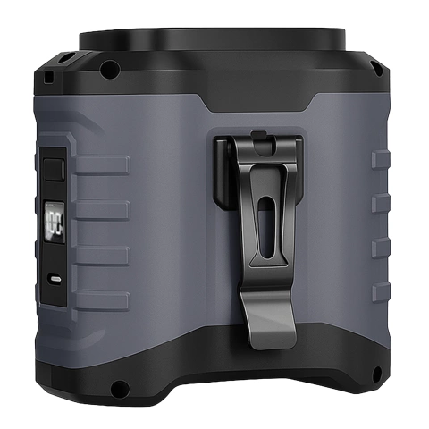 Fan with belt clip, 4000 mAh battery, 5 speed levels, 8-40 hours runtime, USB charging, for use on construction sites, outdoors, hiking, for summer work, power bank