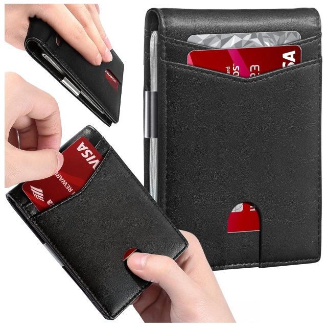 RFID Wallet Protective Case Blocking Signal for Cards Documents Thin Alogy Small Men's Women's Wallet Black
