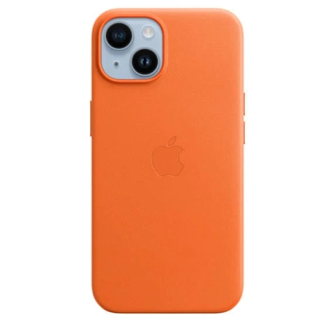 Kožené puzdro Apple pre iPhone 14, ochranná zadná strana pre telefón Orange