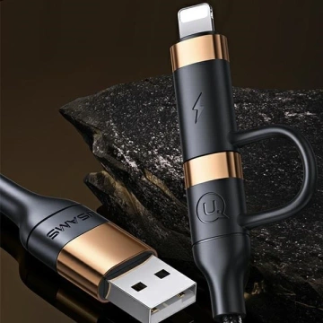 USAMS Pletený kabel U62 2xUSB-C/USB-A /lightning 1,2m PD Fast Charge černý