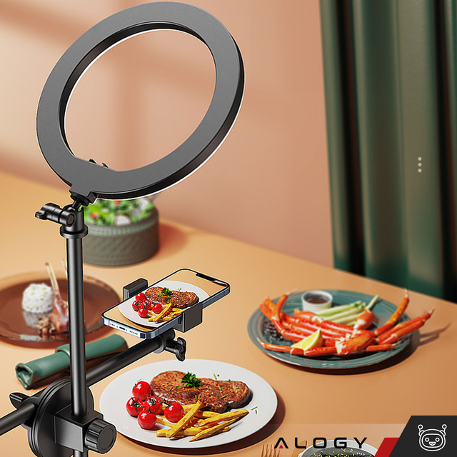 Ring LED-Ringlampe 10" 2x Telefonhalter Standstativ auf Schreibtisch mit verstellbarem Rahmen Alogy Black