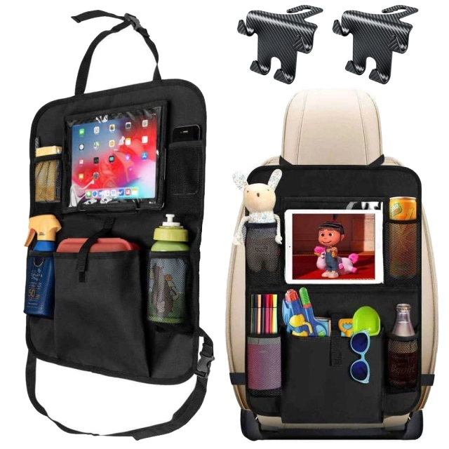 Car seat organizer, car travel cover, protector, 2x headrest holder, 4in1
