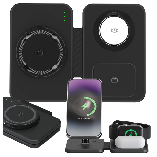 Bezdrátová nabíječka Alogy MagCharge Foldable Pro 3 v 1 pro MagSafe, Apple iPhone, Watch, AirPods, černá
