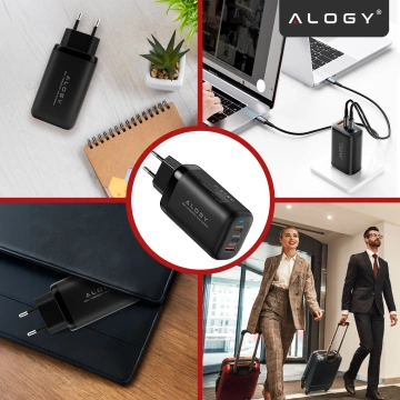 Alogy GaNCharge Compact 3in1 Wall Charger Fast Charging GaN3 65W USB-A 30W 2x USB-C 65W Black