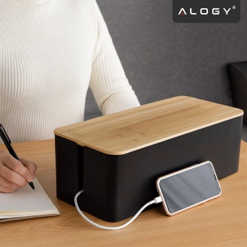 Органайзер коробка для кабельних смужок box M desk floor Alogy BOX wood Black