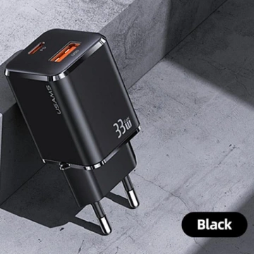 USAMS Ładowarka sieciowa 1xUSB-C+1xUSB T43 33W PD3.0 +QC3.0  + kabel U63 USB-C na lightning czarny/black USKTZ01