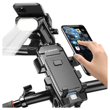 Držák telefonu na kolo 4v1 LED světlo T6 Přední Bell Bike Horn Powerbanka 3000mAh černá