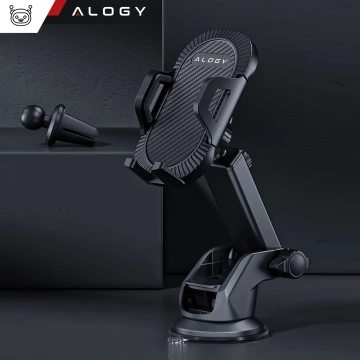 Autotelefonhalter für das Auto 3in1 Alogie an der Windschutzscheibe zum Armaturenbrettgitter, Cockpit Schwarz