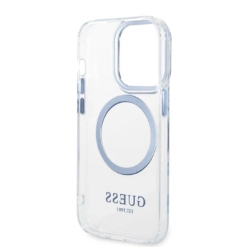 Etui Guess GUHMP14LHTRMB do iPhone 14 Pro 6,1" niebieski/blue hard case Metal Outline Magsafe