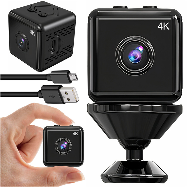 Panoramatický fotoaparát Mini digitální fotoaparát Spy Nanny Mikrofon 4K UHD Full HD micro SD Black