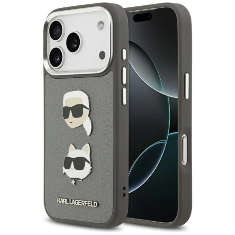 Etui Ochronne do iPhone 17 Pro Karl Lagerfeld FW Grained K&C Pins MagSafe Szary
