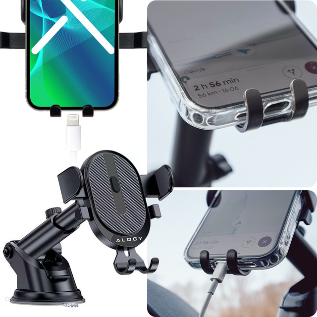 Автомобільний тримач Alogy для телефону 6.5" гравітація на лобове скло, панель приладів Easy One Touch Black