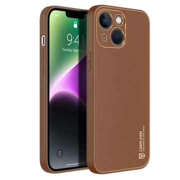 Pouzdro Dux Ducis Yolo iPhone 14 elegantní kryt z ekologické kůže hnědé barvy