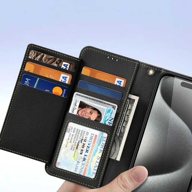 Kožené puzdro Wallet Mag pre iPhone 15 Pro Max Dux Ducis Lawa, čierne