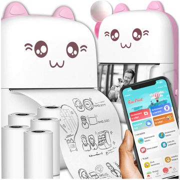 Drukuś Thermodrucker mit 6 Rollen Thermopapier für Kinder, rosa