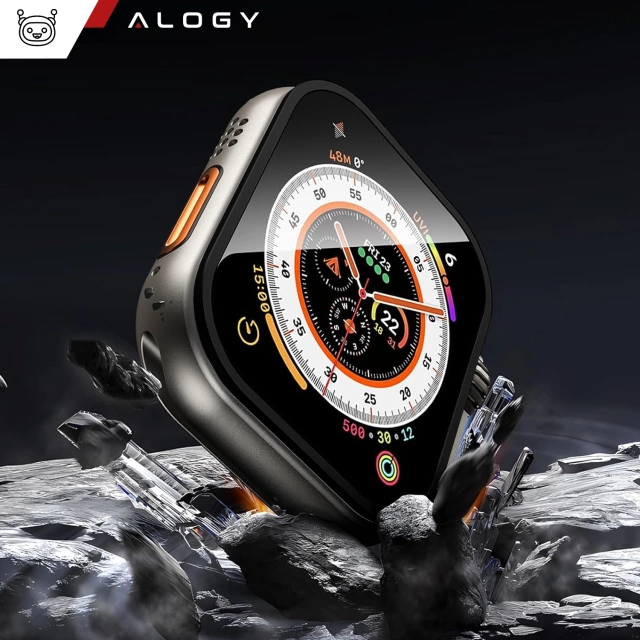 2x rám z tvrdeného skla pre Apple Watch Ultra / Ultra 2 49 mm Screen Alogy Protector 9H Black