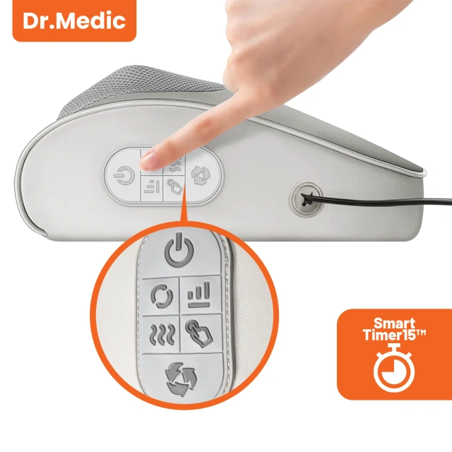 Poduszka masująca elektryczna na szyję i kark – masażer z pilotem, funkcja grzania zagłówka, relaks i redukcja napięcia mięśni – Dr.Medic RelaxNeck™