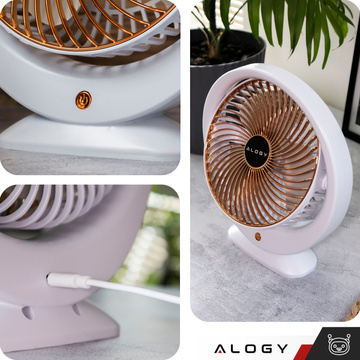 Stolný ventilátor stojaci výkonný malý prenosný bezdrôtový 1200mAh USB-C Alogy White