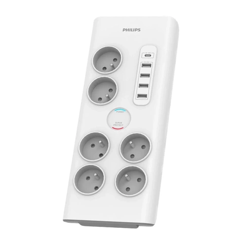 Philips power extension cord surge protector 6 sockets 5 USB 2m SPN7060WA