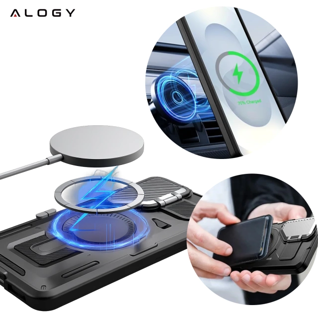 Samsung Galaxy S25 Plus Schutzhülle mit MagSafe-Verstärkung, verstärktem Linsenschutz und Standfunktion, Alogy HeavyDuty Mag™️ Schwarz