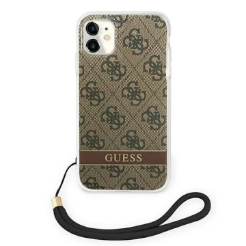 Etui Guess GUOHCN61H4STW do Apple iPhone 11 6,1" brązový/hnedý pevný obal 4G Print Strap