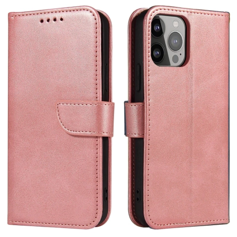 Magnet Phone Case pre iPhone 13 Pro Max elegantný kryt s flipovým krytom a funkciou stojana ružový