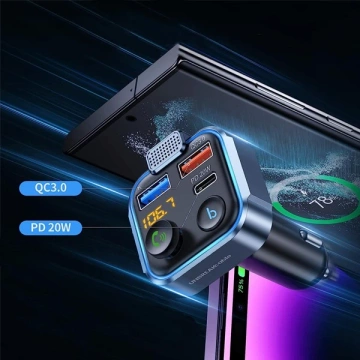 EcoBox Sada FM vysielač Bluetooth 2xUSB PD 20W 3v1 USB kábel čierny