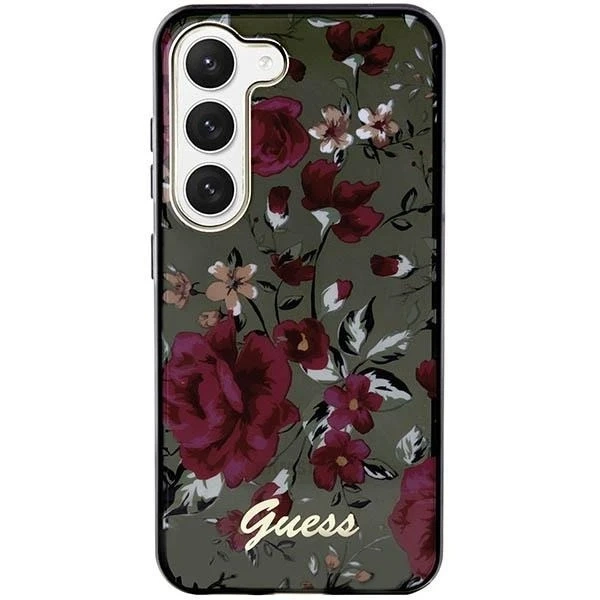 Etui Guess GUHCS23SHCFWSA do Samsung Galaxy S23 zielony/kaki pevné puzdro Flower Collection